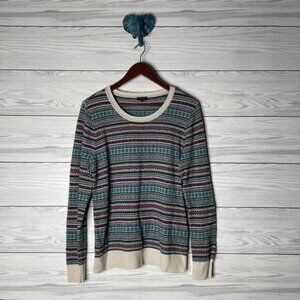 Talbots Lambs Wool Blend Striped Print Crew Neck Pullover Long Slv Sweater Large